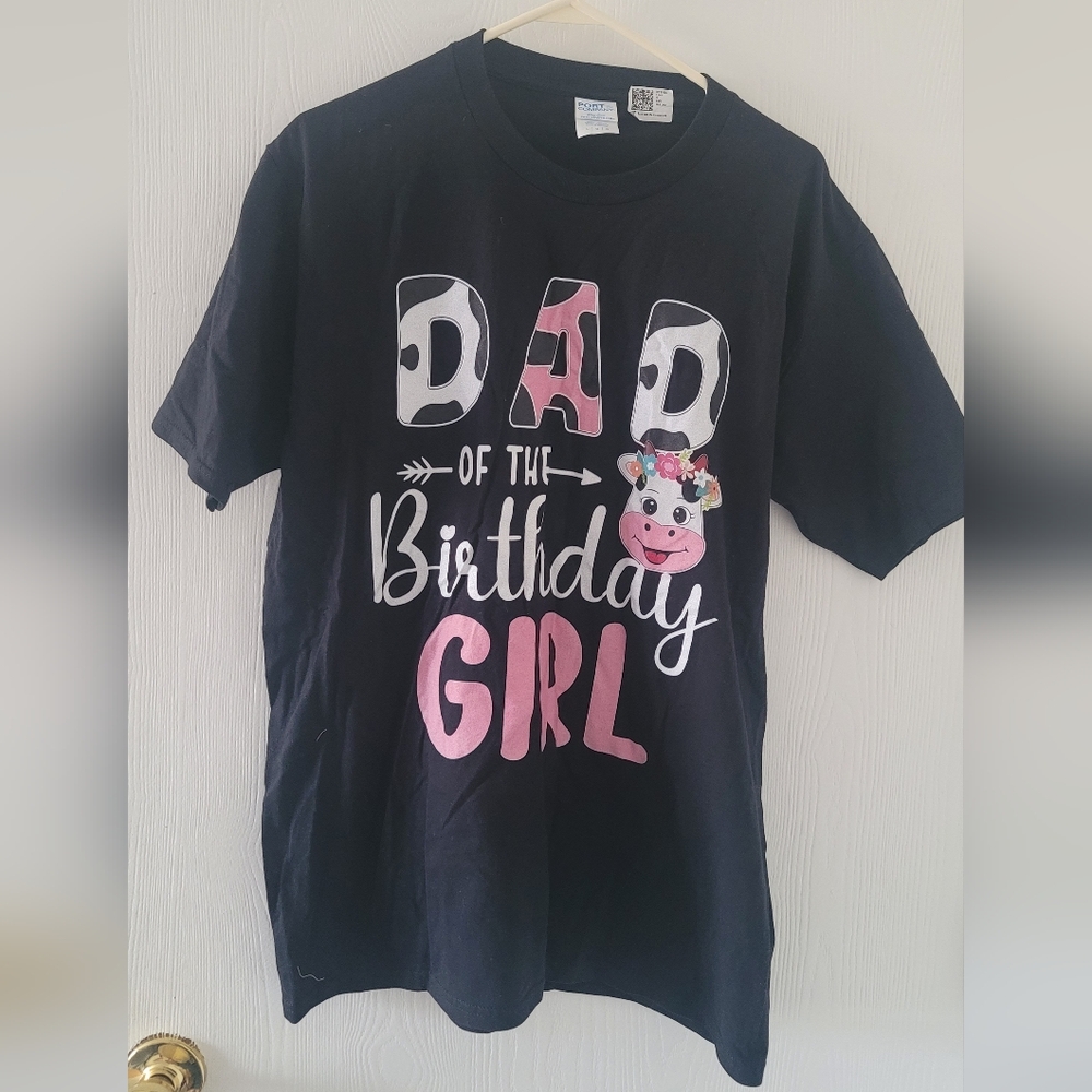 Dad of the Birthday Girl Shirt Dad Men Birthday Party T-Shirt Size L New Cotton